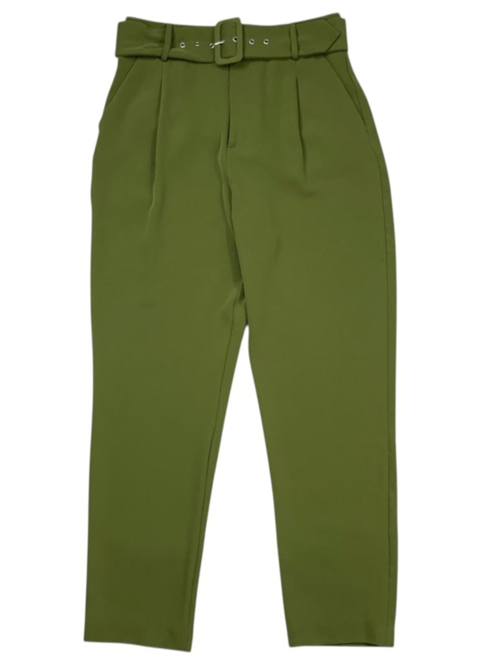 Jason Wu Pleated Belted Trouser Pants 6 Green High Rise Tapered Leg
